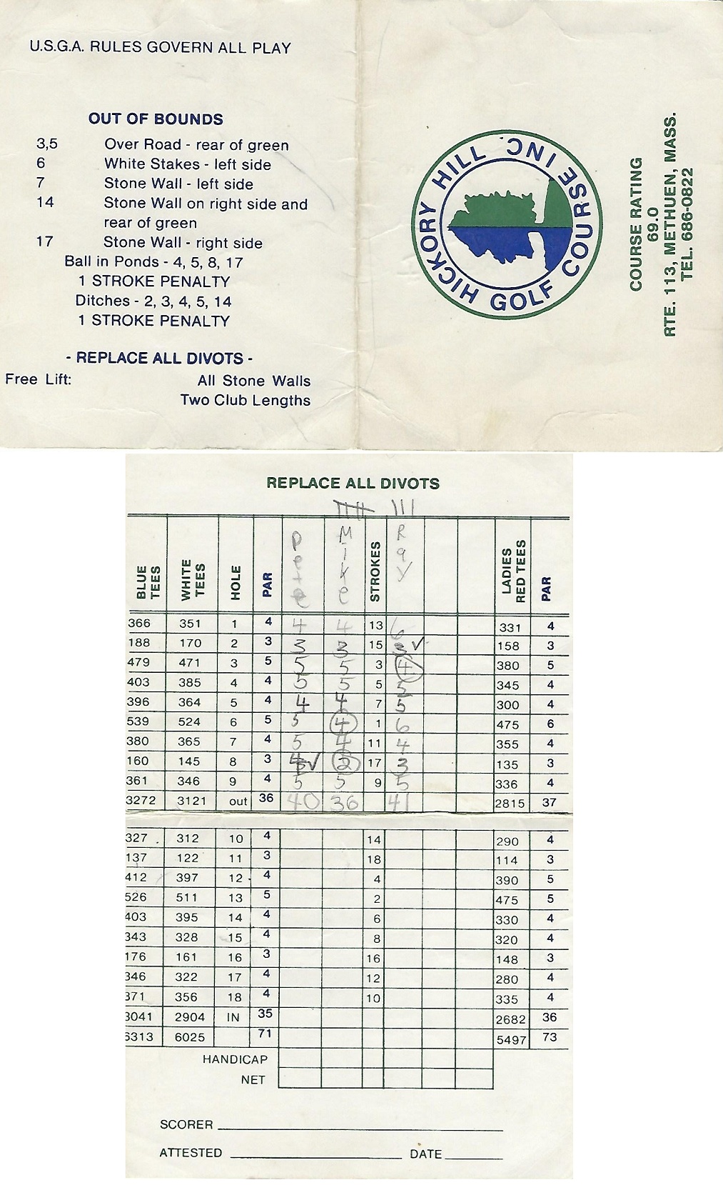 Hickory Hill scorecard Hickory Hill scorecard