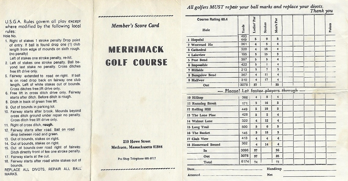 Merrimack Golf Club scorecard Merrimack Golf Club scorecard