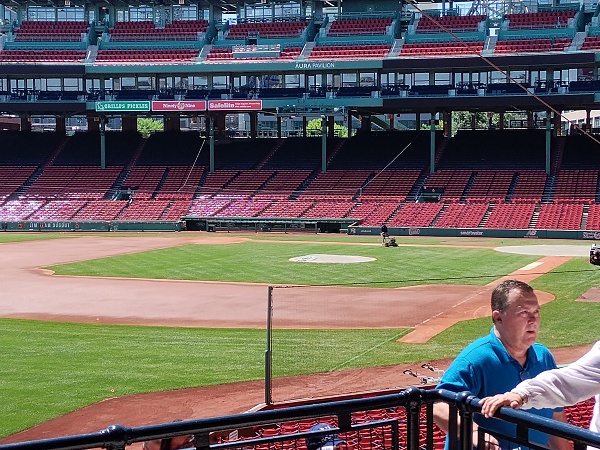 Mowing Fenway infield