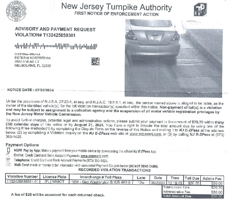 NJ toll bill NJ toll bill