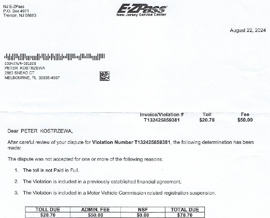 NJ toll appeal denial NJ toll appeal denial