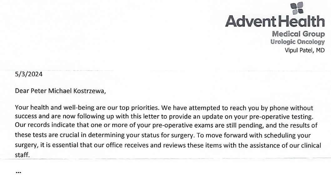 AdventHealth letter AdventHealth letter