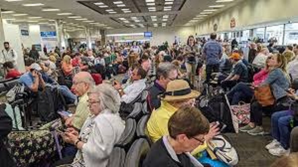 Crowded airport gate