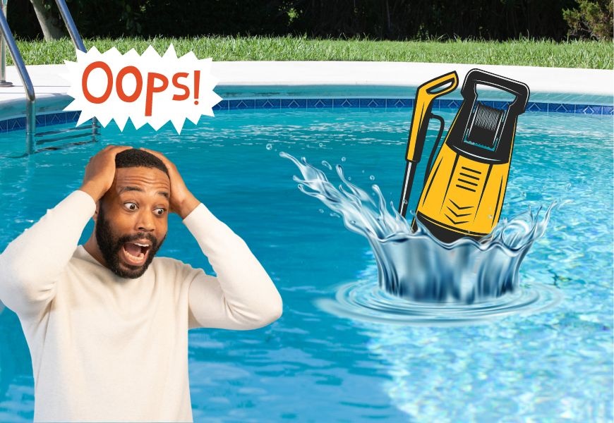 Pressure washer falling in pool